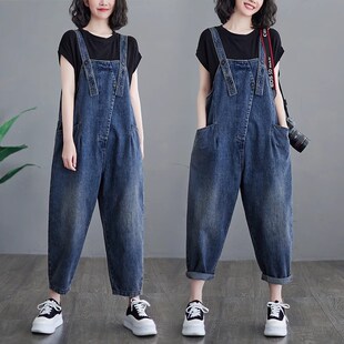 设计感小众牛仔背带裤n女韩版宽松2024夏季时尚新款小个子九分减