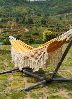 流苏吊床黑色户外便式携露营野餐防侧翻双人公园郊游室内秋千吊椅