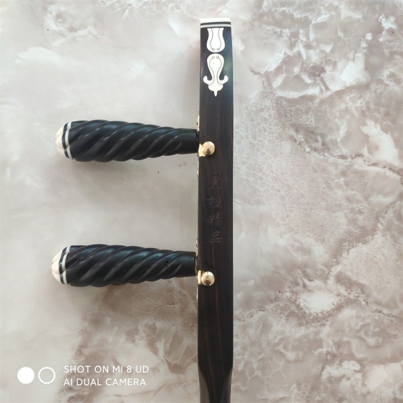 黑檀板胡杆 黑檀秦腔板胡杆子 卷头 平头板胡杆 扁杆带滑倒腰码