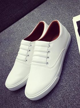 韩版2025新款皮面帆布鞋男英伦白色平底百搭一脚蹬懒人潮男小白鞋