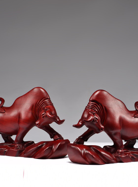 红木牛摆件红色木牛中式实木雕刻木质华尔街牛客厅装饰送礼工艺品