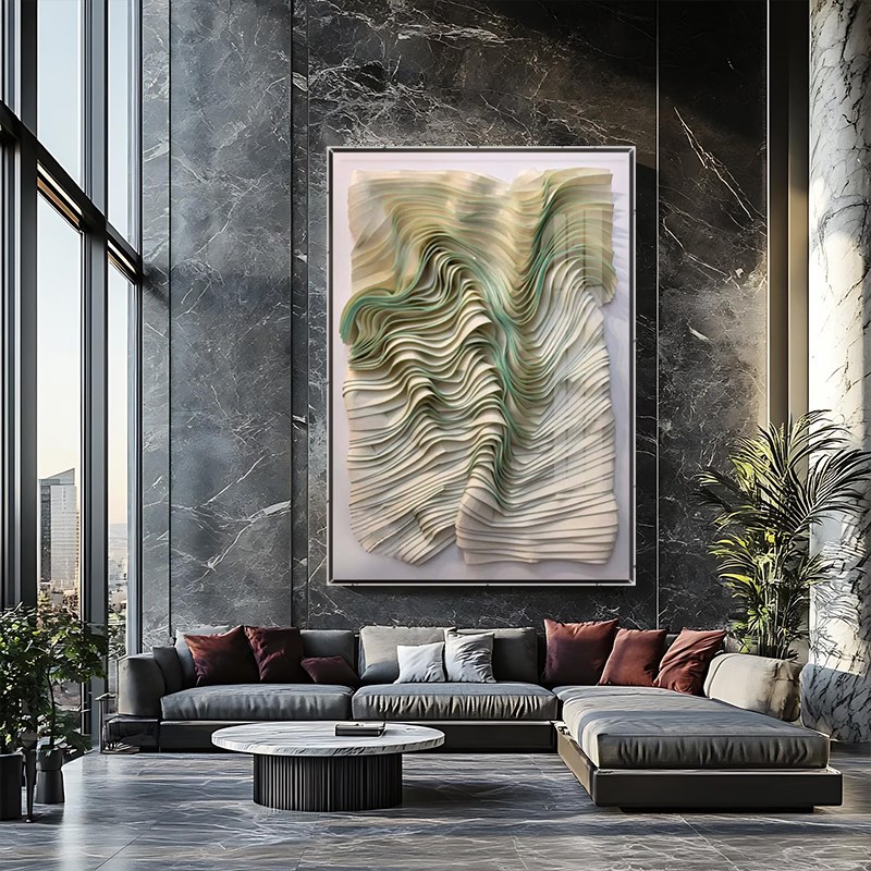 高级艺术现代装饰画 画酒店饭厅入户玄关立体压克力皮革装置墙壁图片