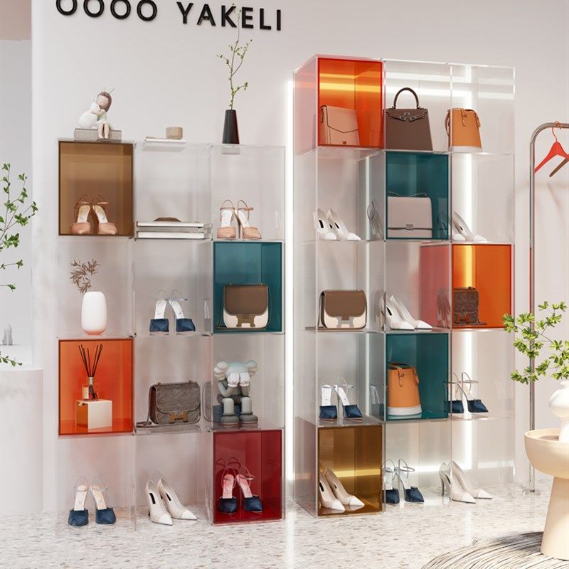服装店亚克力透明展示柜鞋子包包货架多层置物架精品收纳陈列道具