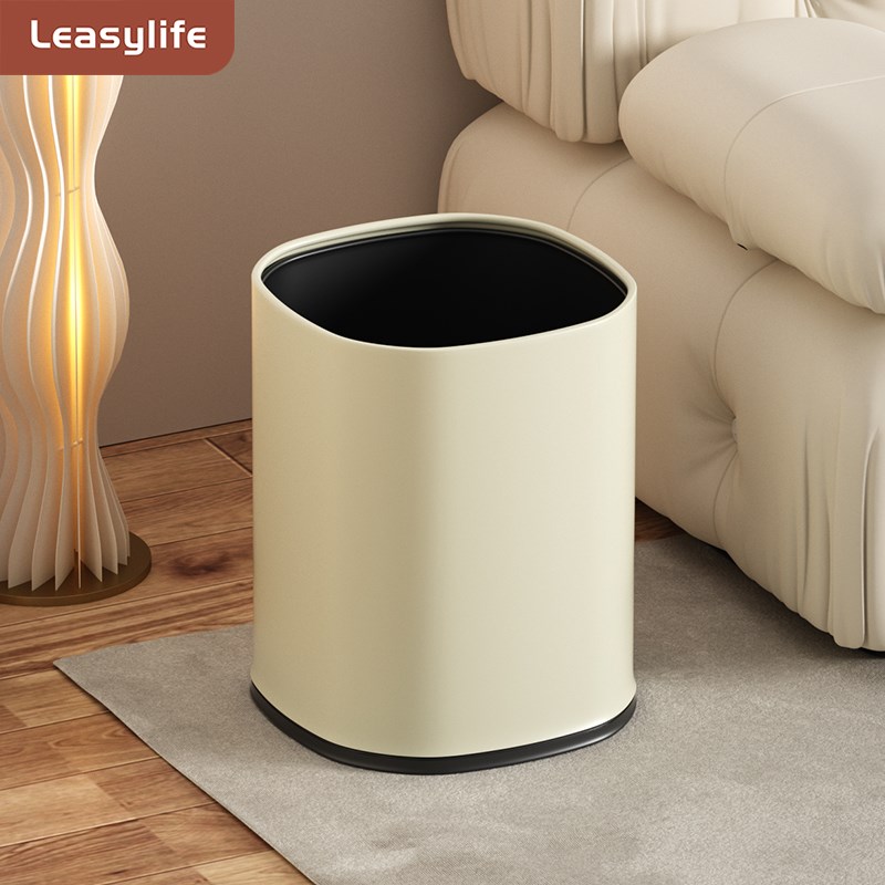客厅垃圾桶简约家用厨房卧室卫生间奶油白高颜值纸篓双层无盖新款