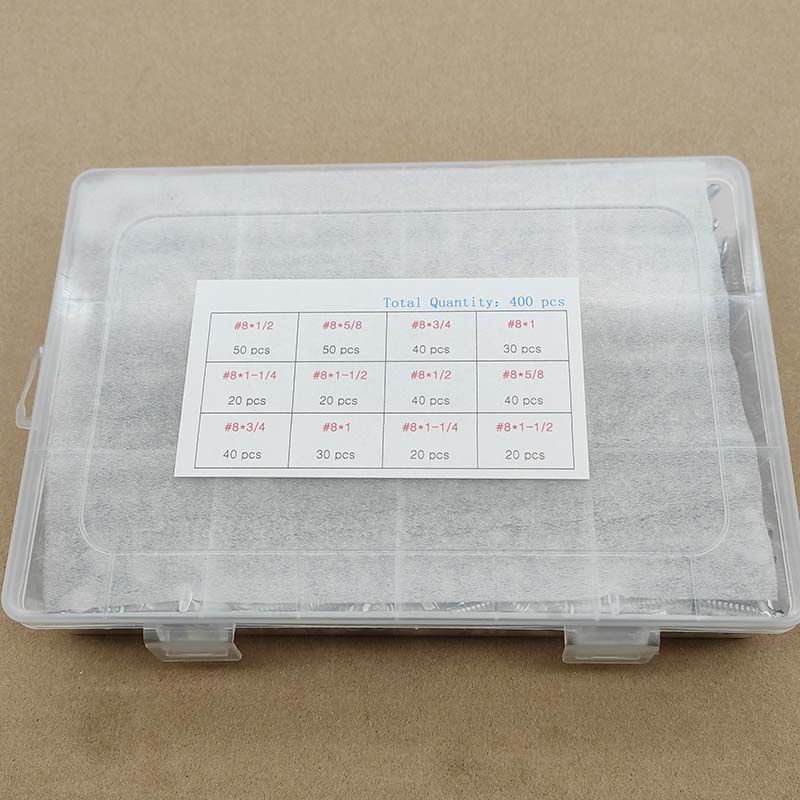 400PCS 410不锈钢十字 圆头华司及六角华司钻尾自攻螺丝钉套装#8