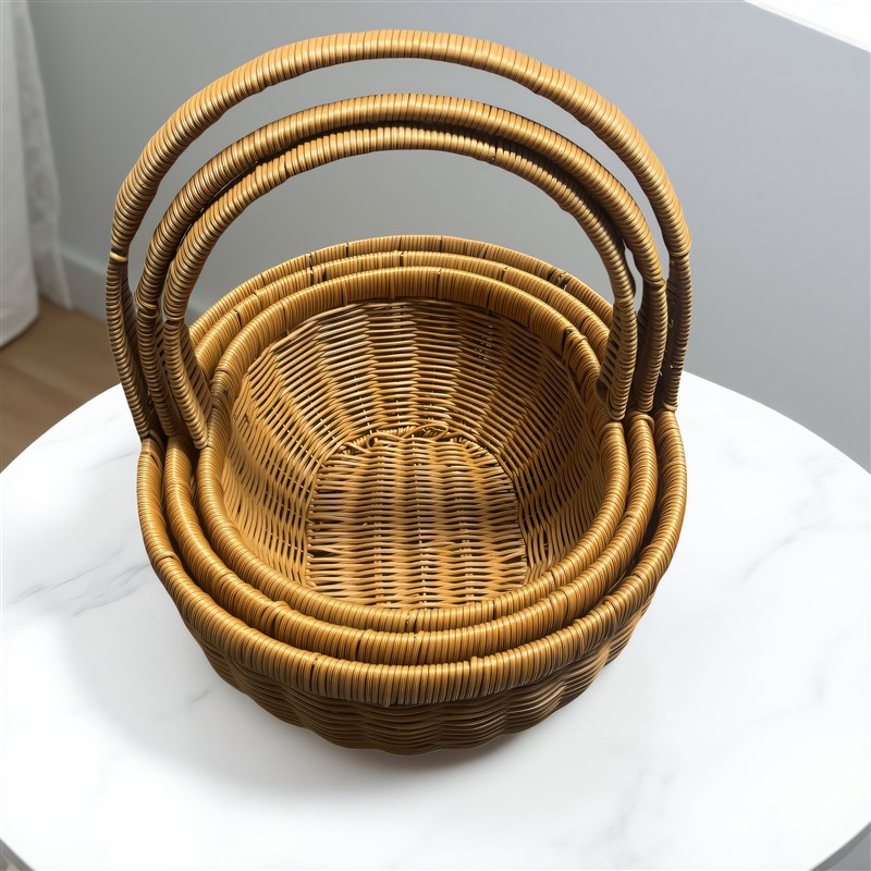 手工编织椭圆手提篮子买菜篮户外野餐摘菜水果篮家用购物篮仿藤编