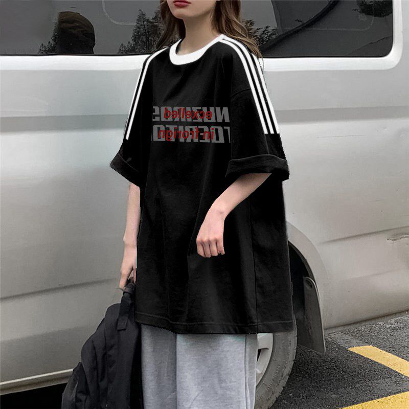 txue恤女长啼血韩版宽松直筒大码下衣消失t恤女中长款长白t半截袖