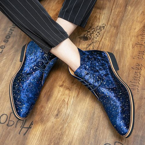 男士尖头皮e靴发型师短靴蓝色英伦潮高帮舞台马丁靴个性内增高皮