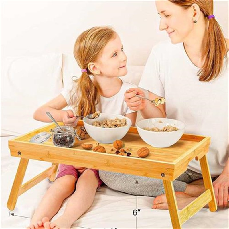 家用床上托盘折叠懒人餐盘茶盘野餐桌子月子餐带脚菜盘果盘竹木