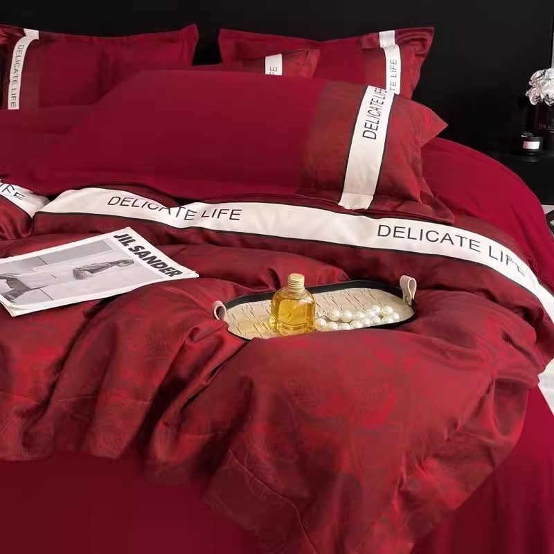 中式新婚结婚四件套大红色陪嫁床单被套纯棉婚庆床上用品婚房喜被