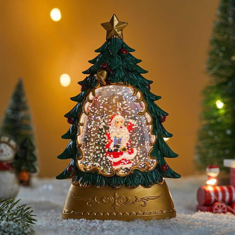 风灯发光装饰礼品摆件飘雪圣诞树圣诞节老人雪人节日氛围布置桌面