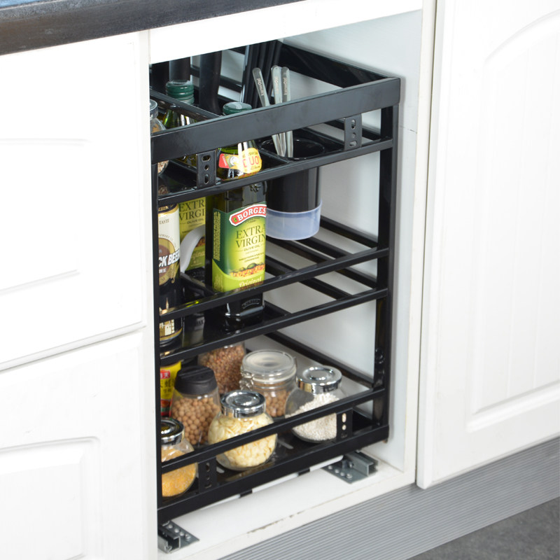 纳米黑拉篮304不锈钢调味篮拉篮厨房橱柜抽屉式S厨柜收纳碗碟篮架