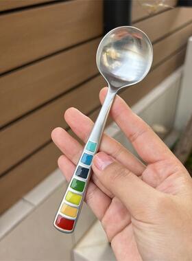 【七彩】304不锈钢汤勺ins少女心精致加深O圆头勺调羹儿童吃饭勺