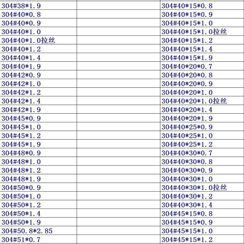 畅销304不锈钢方管方通矩形管10*15*2y0*25*30*35*38*40*45*50*60