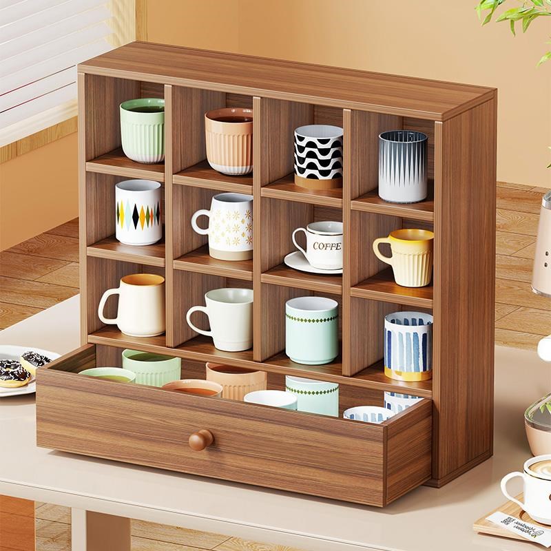 台上杯架餐桌小型储物柜置物架桌面整理架展示架带抽屉杯子收纳柜