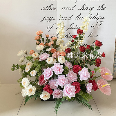 订婚回门宴周岁礼婚礼签到韩式花艺布置背景墙迎宾花墙开业留影区