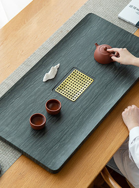 天然绿木a纹石茶盘家用办公室桌乌金石材大小号茶台茶托盘茶具茶