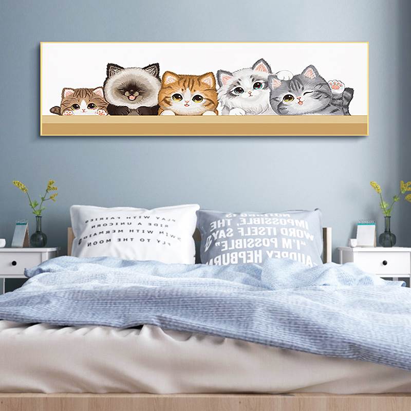 儿童房卧室床头装饰画卡通动物猫咪挂画男孩女孩房间画客厅壁画图片