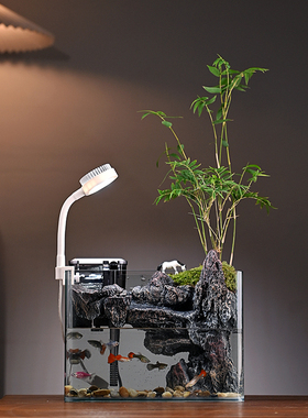 假山流水摆件过滤循环水桌面植物小型鱼缸客厅办公室装饰桌面景观
