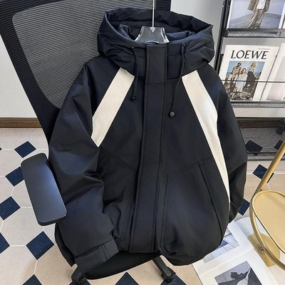 拼接连帽羽绒棉衣男女款冬季宽松加厚工装高级感棉袄防风保暖棉服