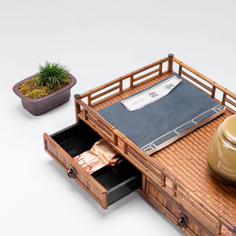 梅抽鹿竹席明式都承盘面127印章文玩收纳盘茶器具带屉收纳盒小茶