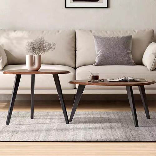 沙不规咨询客服则高低黑茶几简约现代小户型胡桃大小茶创几组合意