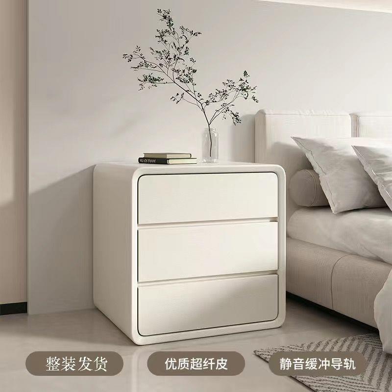 实木现代简简约油奶风床头柜MLE小极型家用轻奢床边柜床头收纳柜