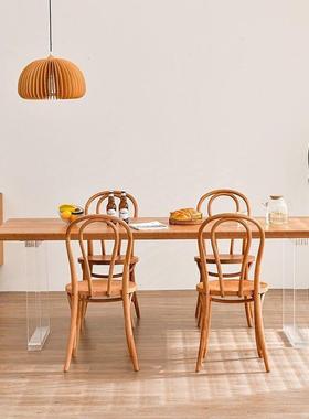 樱亚桃木悬浮餐桌克力亚克力桌腿桌透实木TGQ大板家用桌原木风餐