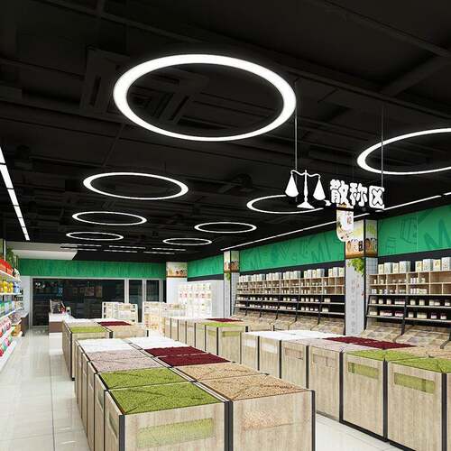 LED圆灯形圆办环吊灯公室健身房店铺35大工厅业风造型灯圆圈环形