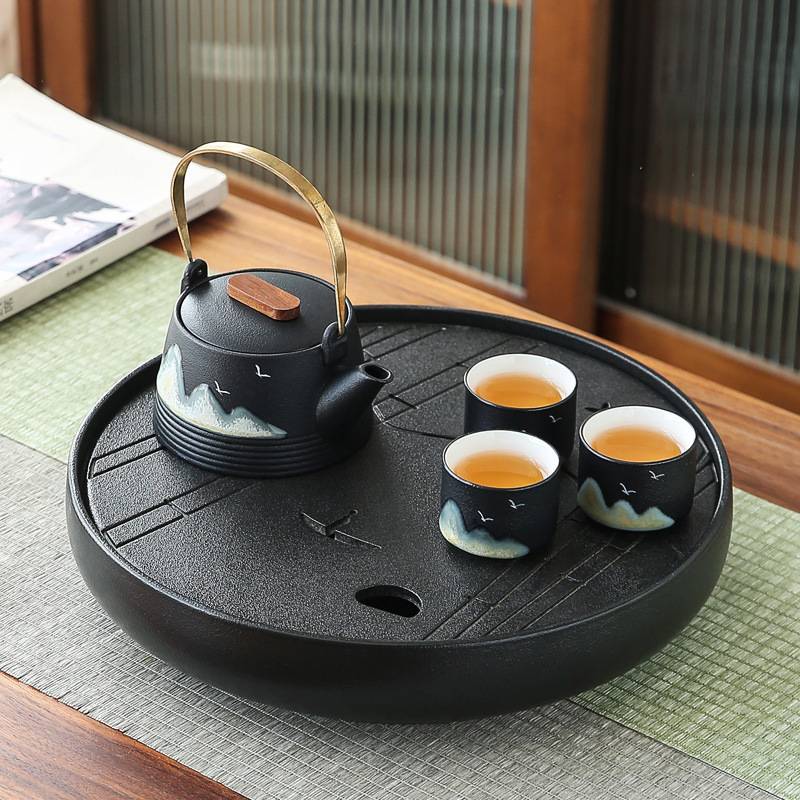 茶盘大号干泡茶台家用陶瓷储水盘圆形办公室茶托茶海茶具储水式
