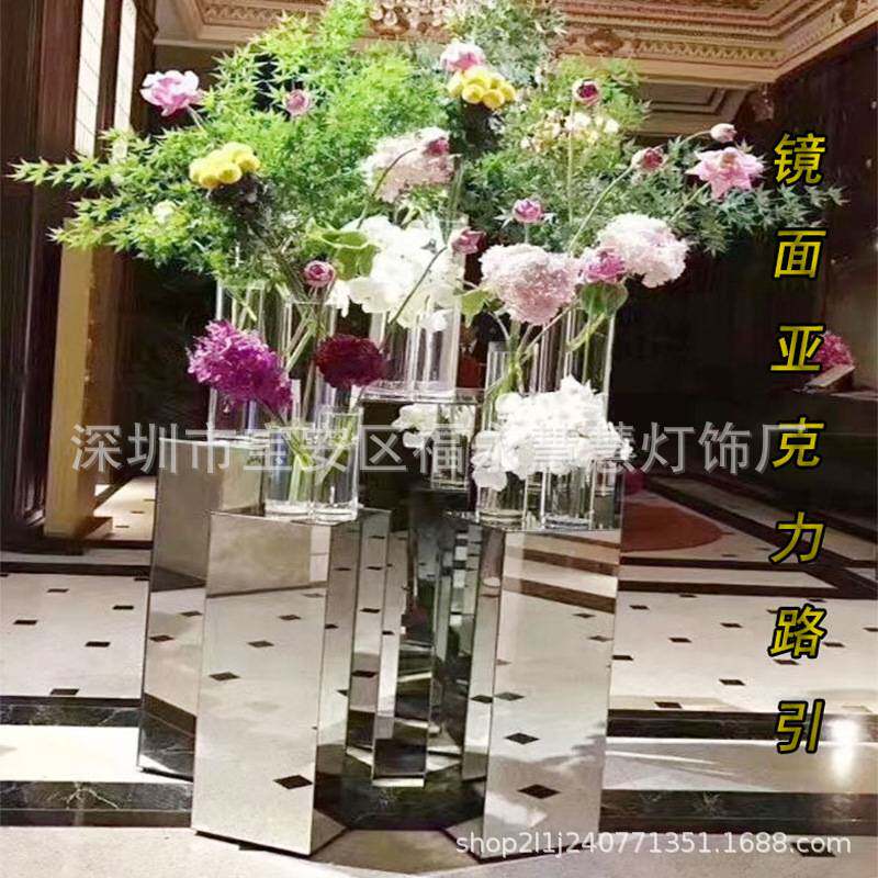 跨境新款婚庆方筒透明水晶花柱路引方柱婚庆道具三件套亚克力路引