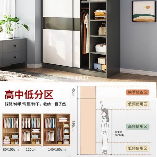 推门衣柜家子用卧室出UFK租房经济简易柜结实耐用实型木质拉儿童