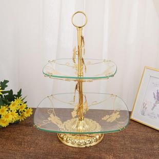 新款铁钢化玻璃多水果盘欧式古艺典优雅水果盘雕花水层果302A2BY