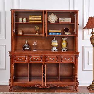 欧式实木餐边柜碗碟柜高柜酒柜2.4米长边柜美式电视柜书柜储物柜