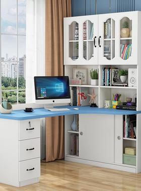 L简约实木I电脑0718台桌家用转角书桌书架字一体卧室学生式写桌书柜组