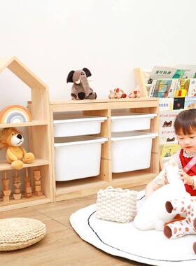 蒙氏木本架儿童房改造实分类绘组合ZOP玩具收纳架家简易用落地书