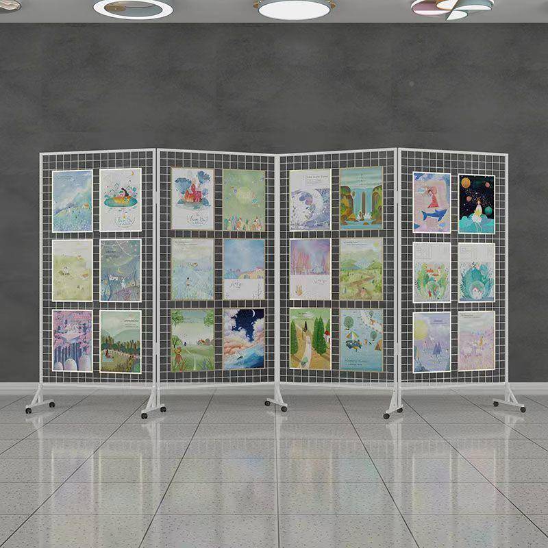 工业风可铁丝网装网格铁艺屏风隔断饰画展展示折架叠网架移NNF动