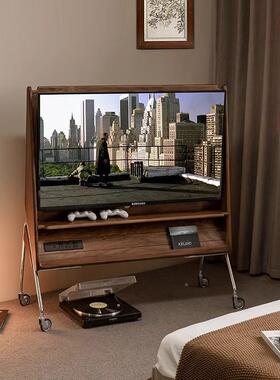 复实动木可移电视柜黑胡yd-09桃木卧室电视支中古风古家用移动电