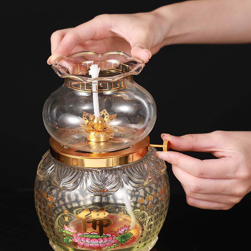 家用玻璃酥油灯供佛灯灯座佛前供灯莲花灯长明灯油灯防风玻璃摆件