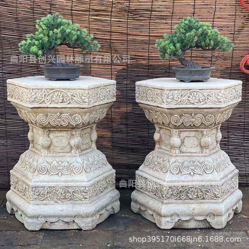 古石雕花架汉玉白做112仿旧庭院中花园博古架花几盆式景摆台石墩