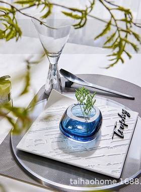 房售水楼不部样板餐厅餐盘组tb-64605合蓝色系方形规则套组晶小碗