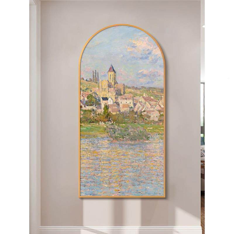 代PAX法现饰式入户玄装画轻奢竖版拱形挂画走廊关过道莫奈风景油
