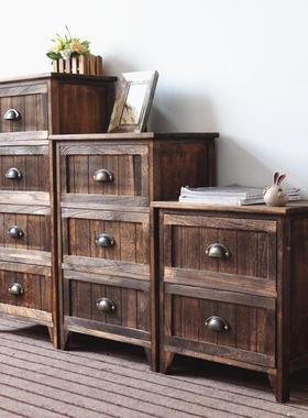 W7古田园床头柜实复简易小柜子40窄多做旧木藤149-2编收纳储物柜