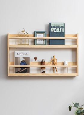 实木UWD书架挂窄墙面储式物置壁架多层打孔儿童绘本架贴墙面薄物