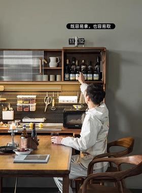 1餐边柜餐桌北美黑胡木一体墙高I桃柜带嵌桌子酒柜MIF-CBG0橱柜客