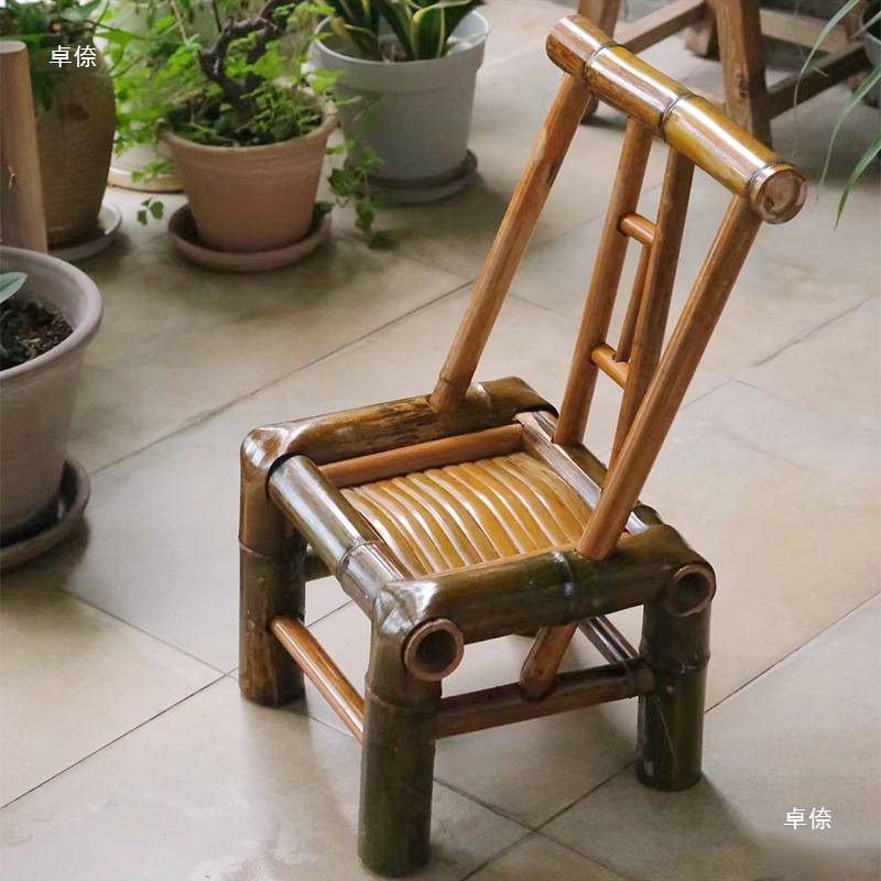 宝宝小凳子靠背椅一岁竹椅子靠背椅竹编编织小孩老式户外竹凳儿童