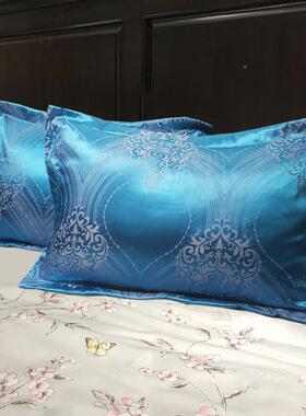 R套I胶0T贡缎提花枕一对F755HTHH装欧式枕头套一婚对家用婚庆结乳