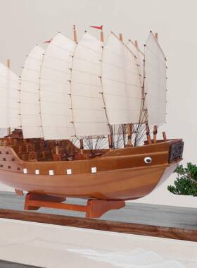 郑质和宝船实木福船帆船型中式家帆居摆件一模风顺纯手工艺F76HMJ