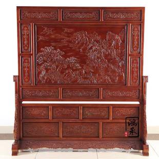 东阳木落地座G018插屏雕实木雕花屏风客厅酒店隔断中屏式 典迎古客