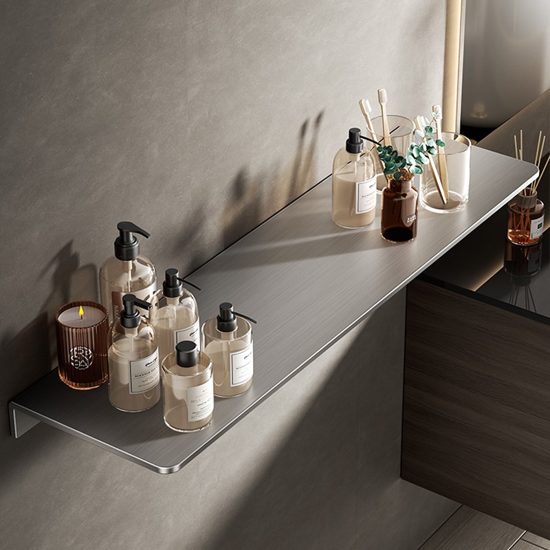 加厚304不锈钢隔板置物架收纳墙上一字板卫生间洗漱台镜前免打孔